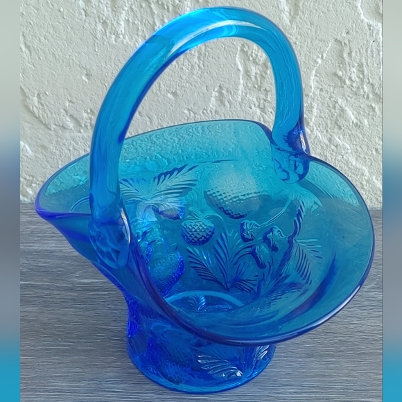 Vintage Blue Glass Basket with Handle - Picture 7 of 9